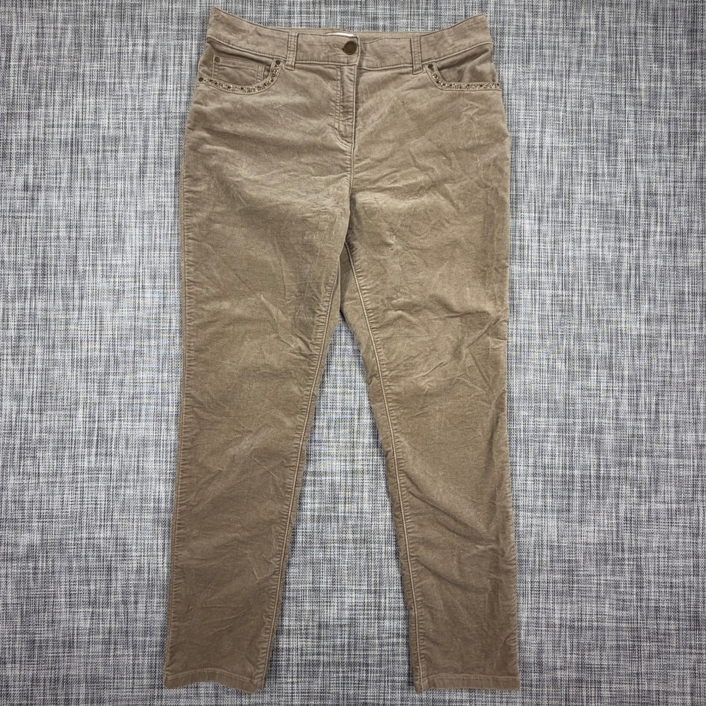 Chico's Women Pants Tan Slim Leg Stretch Cotton Blend Embellished Size 1.5 US 10